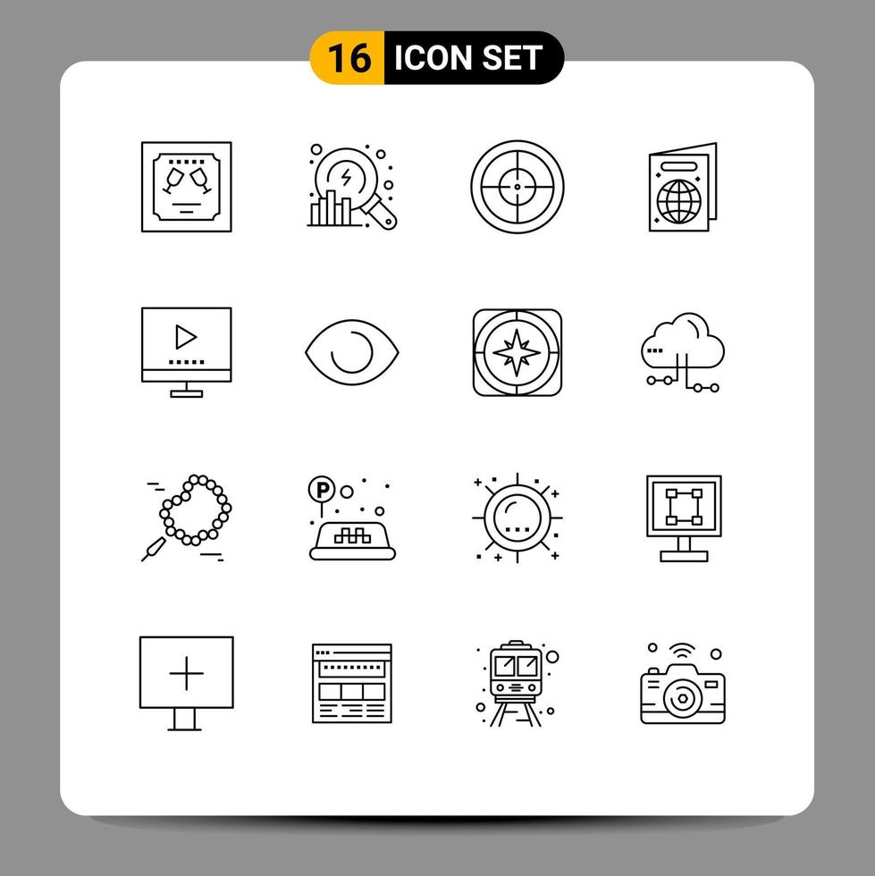 Group of 16 Modern Outlines Set for tv image army devices pass Editable Vector Design Elements