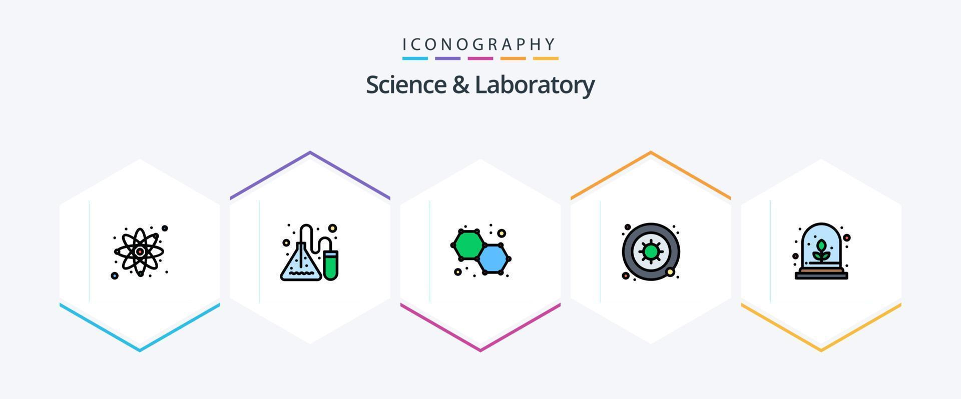 Science 25 FilledLine icon pack including . growth. chemistry. experimental growth. virus vector