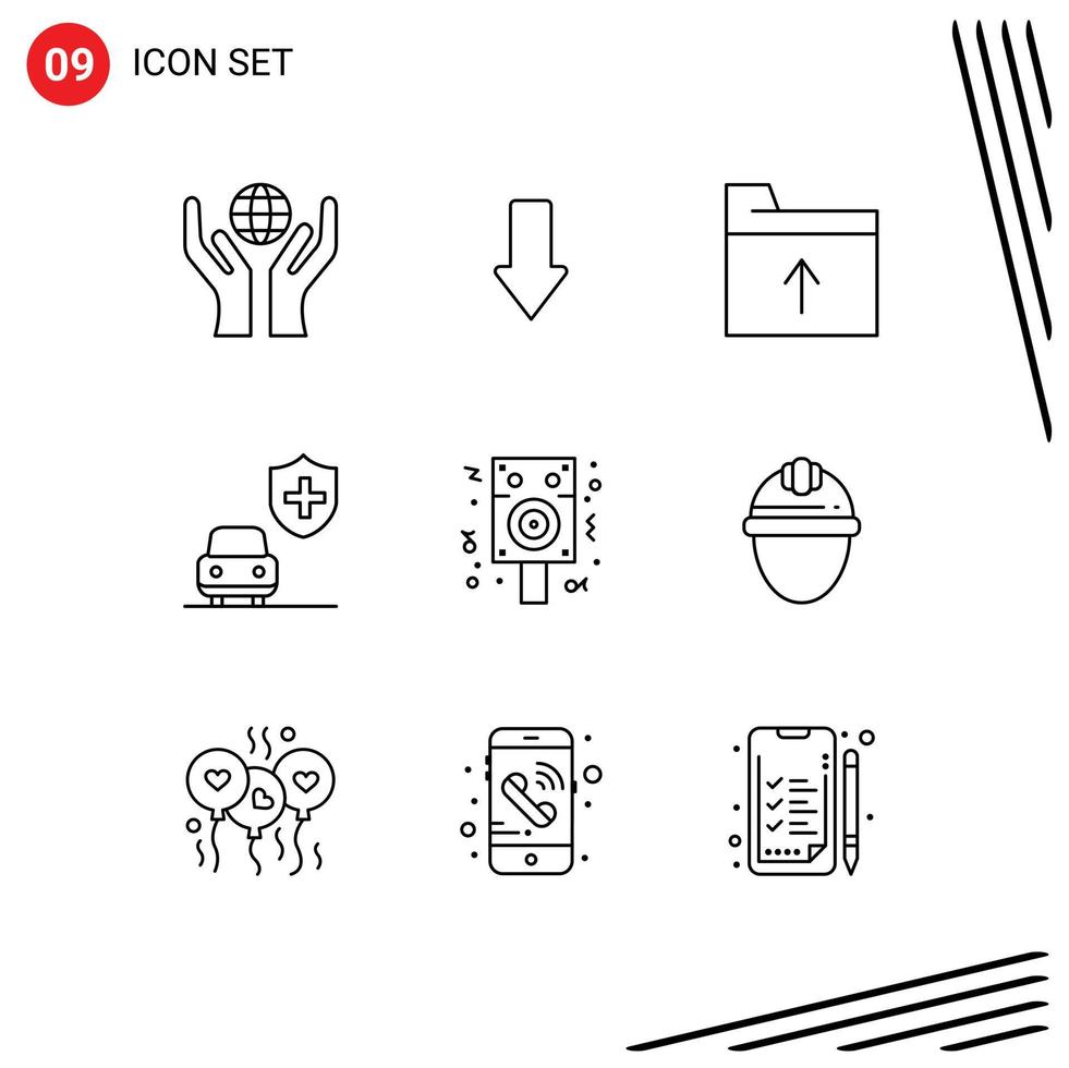 Modern Set of 9 Outlines and symbols such as cap night folder celebration security Editable Vector Design Elements