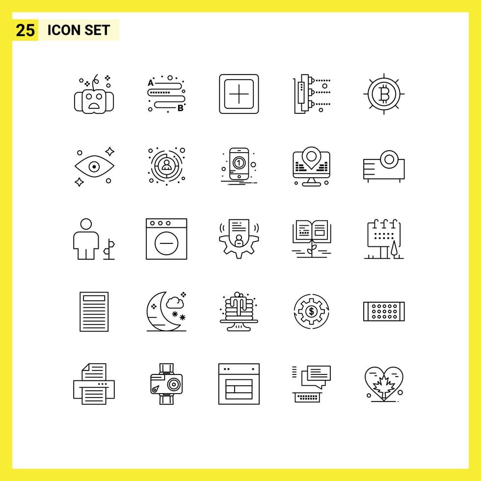 25 Creative Icons Modern Signs and Symbols of bitcoin machine add printing plus Editable Vector Design Elements