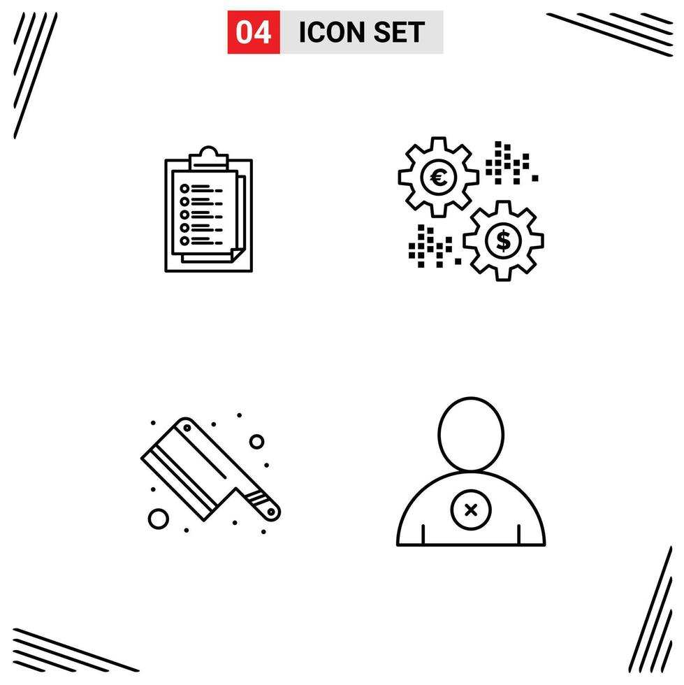 4 Creative Icons Modern Signs and Symbols of notepad cleaver presentation percent knife Editable Vector Design Elements