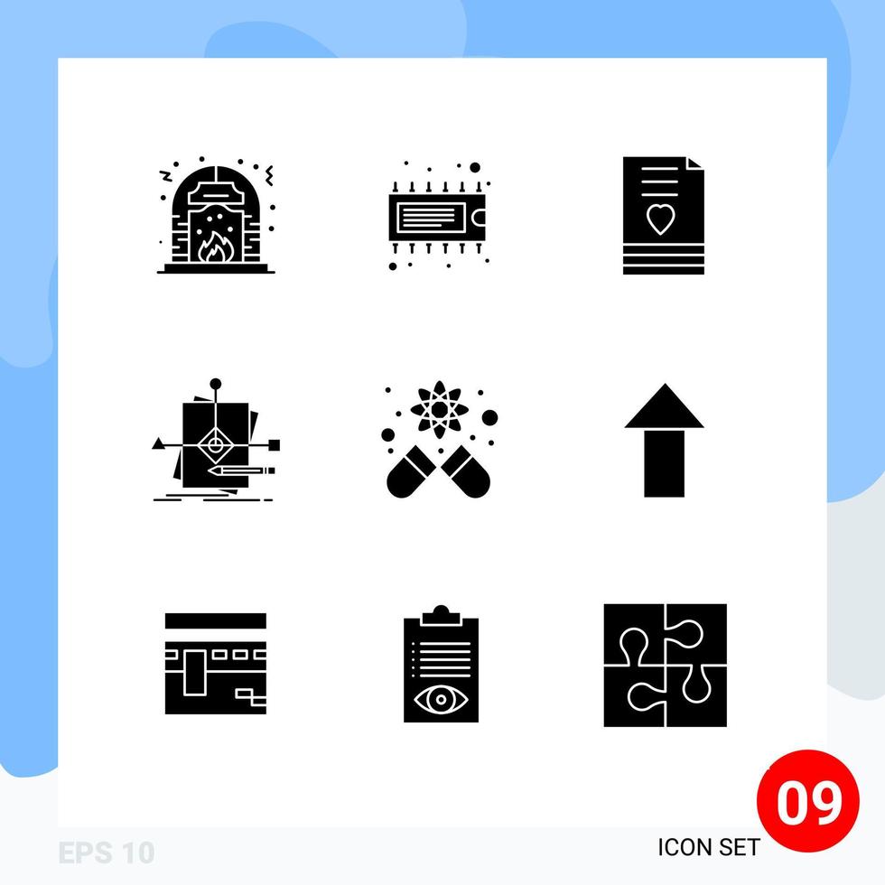 Universal Icon Symbols Group of 9 Modern Solid Glyphs of pattern business ic algorithm love Editable Vector Design Elements