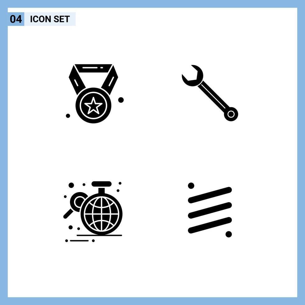 Modern Set of 4 Solid Glyphs Pictograph of achievement analysis education building data Editable Vector Design Elements