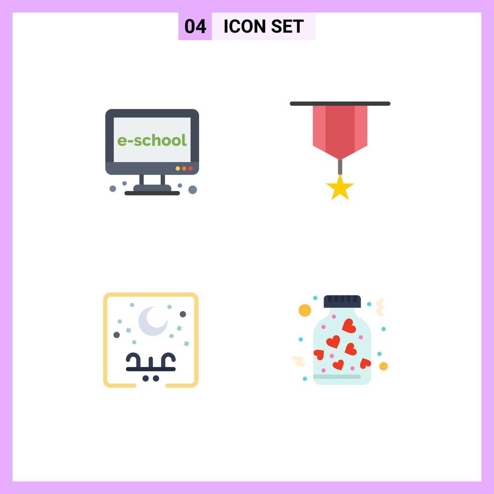 4 User Interface Flat Icon Pack of modern Signs and Symbols of e plain learning decoration typography Editable Vector Design Elements