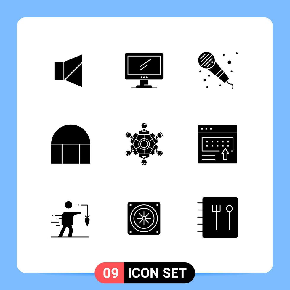Modern Set of 9 Solid Glyphs Pictograph of friends mosque pc islamic building building Editable Vector Design Elements