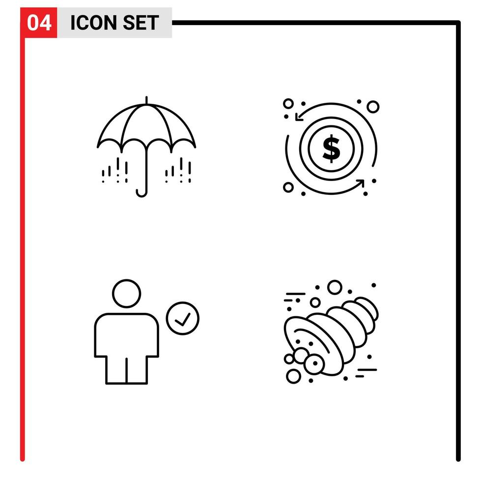User Interface Pack of 4 Basic Filledline Flat Colors of umbrella body spring exchange complete Editable Vector Design Elements