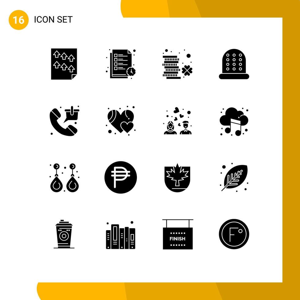 Pictogram Set of 16 Simple Solid Glyphs of market thimble list sewing money Editable Vector Design Elements