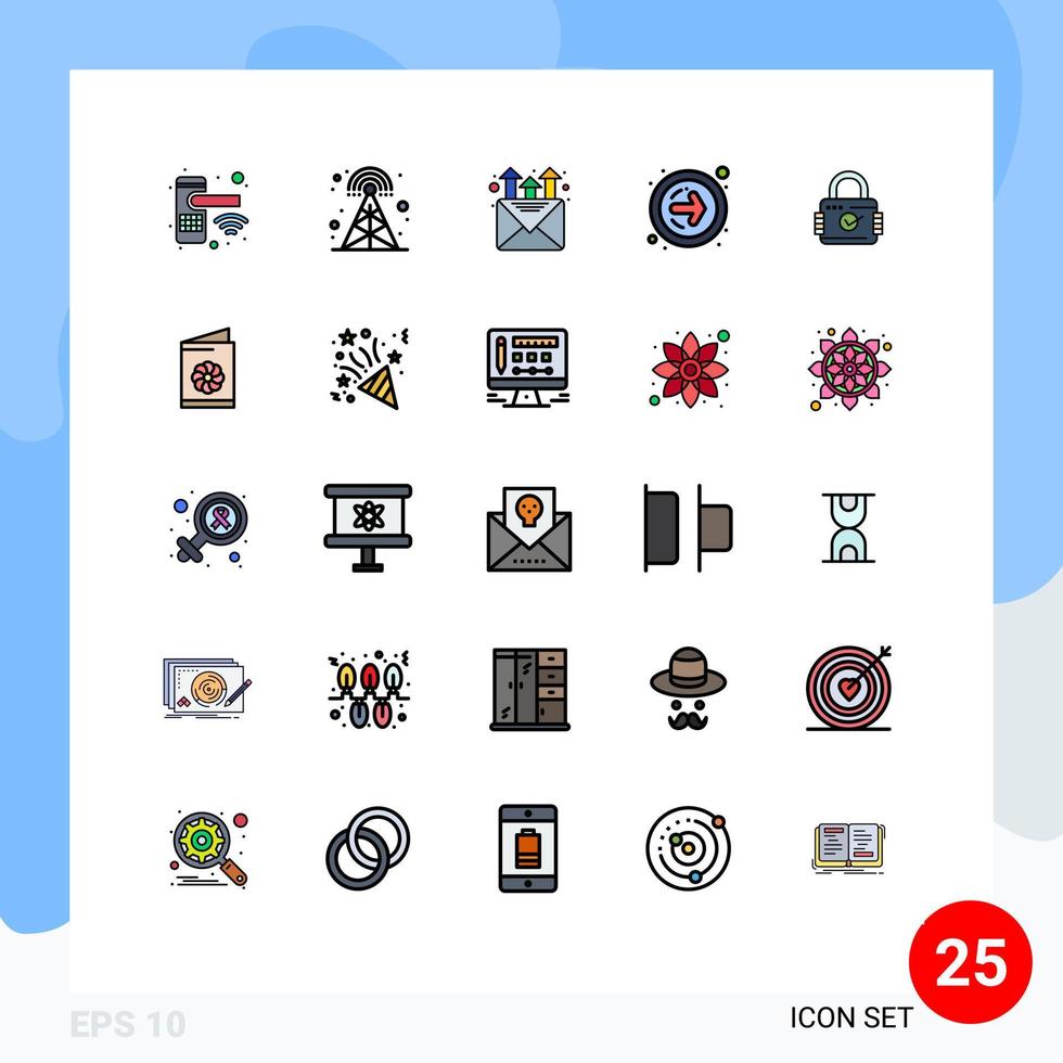 25 Thematic Vector Filled line Flat Colors and Editable Symbols of security lock tower next button forward arrow Editable Vector Design Elements