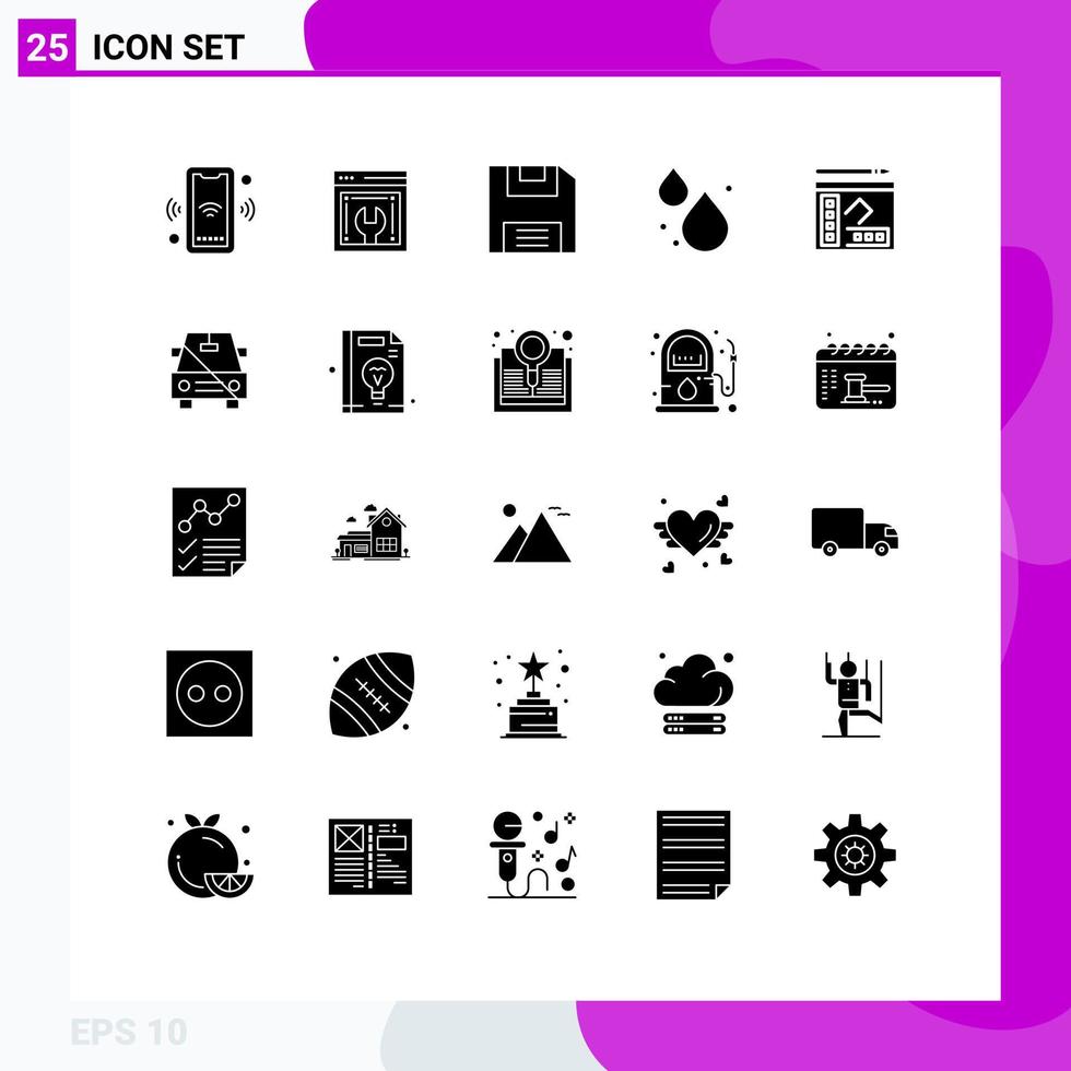Editable Vector Line Pack of 25 Simple Solid Glyphs of copy book web maintenance spring water Editable Vector Design Elements