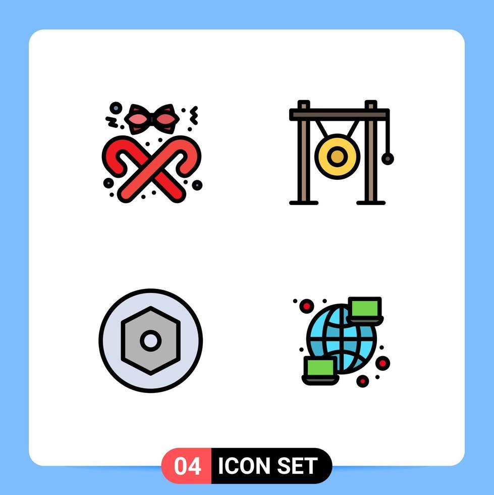 Modern Set of 4 Filledline Flat Colors Pictograph of ribbon sound christmas gong nut Editable Vector Design Elements