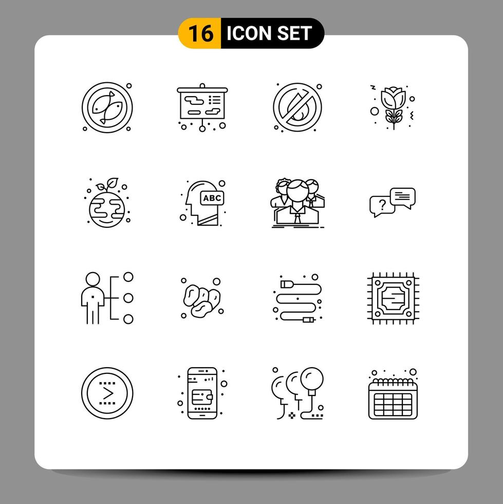 16 User Interface Outline Pack of modern Signs and Symbols of education plant no growth tulip Editable Vector Design Elements