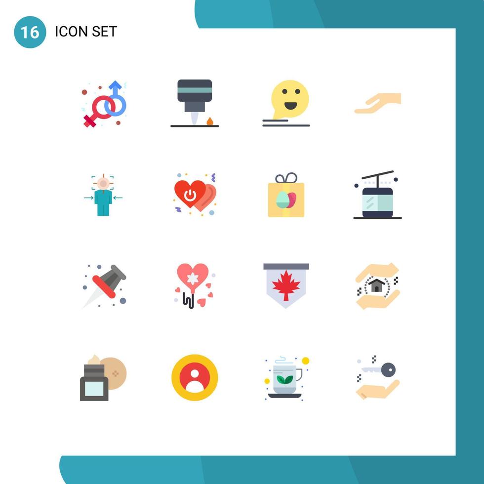 Mobile Interface Flat Color Set of 16 Pictograms of target man chat share alms Editable Pack of Creative Vector Design Elements