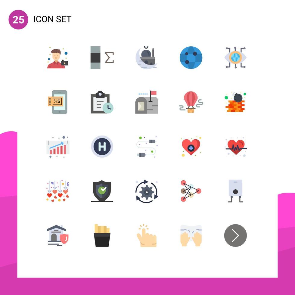 conjunto moderno de 25 colores planos y símbolos como elementos de diseño de vectores editables musulmanes globales de red de datos crescent