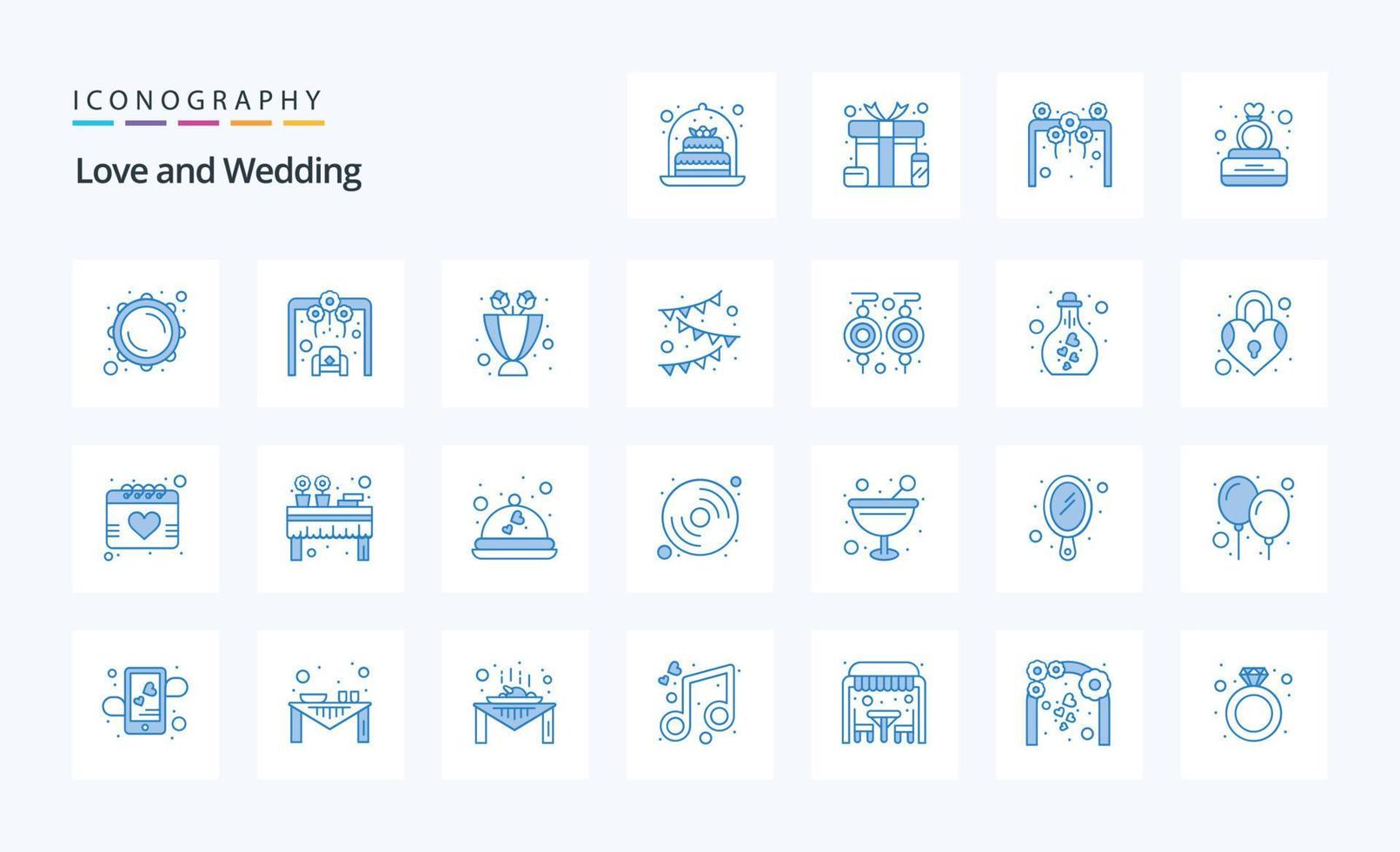 paquete de 25 iconos azules de boda vector