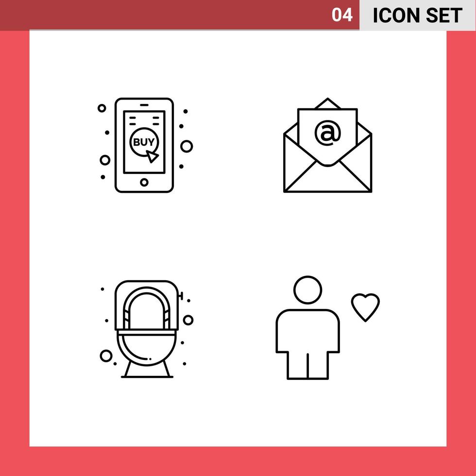 Group of 4 Modern Filledline Flat Colors Set for click mobile flush mobile shop open avatar Editable Vector Design Elements