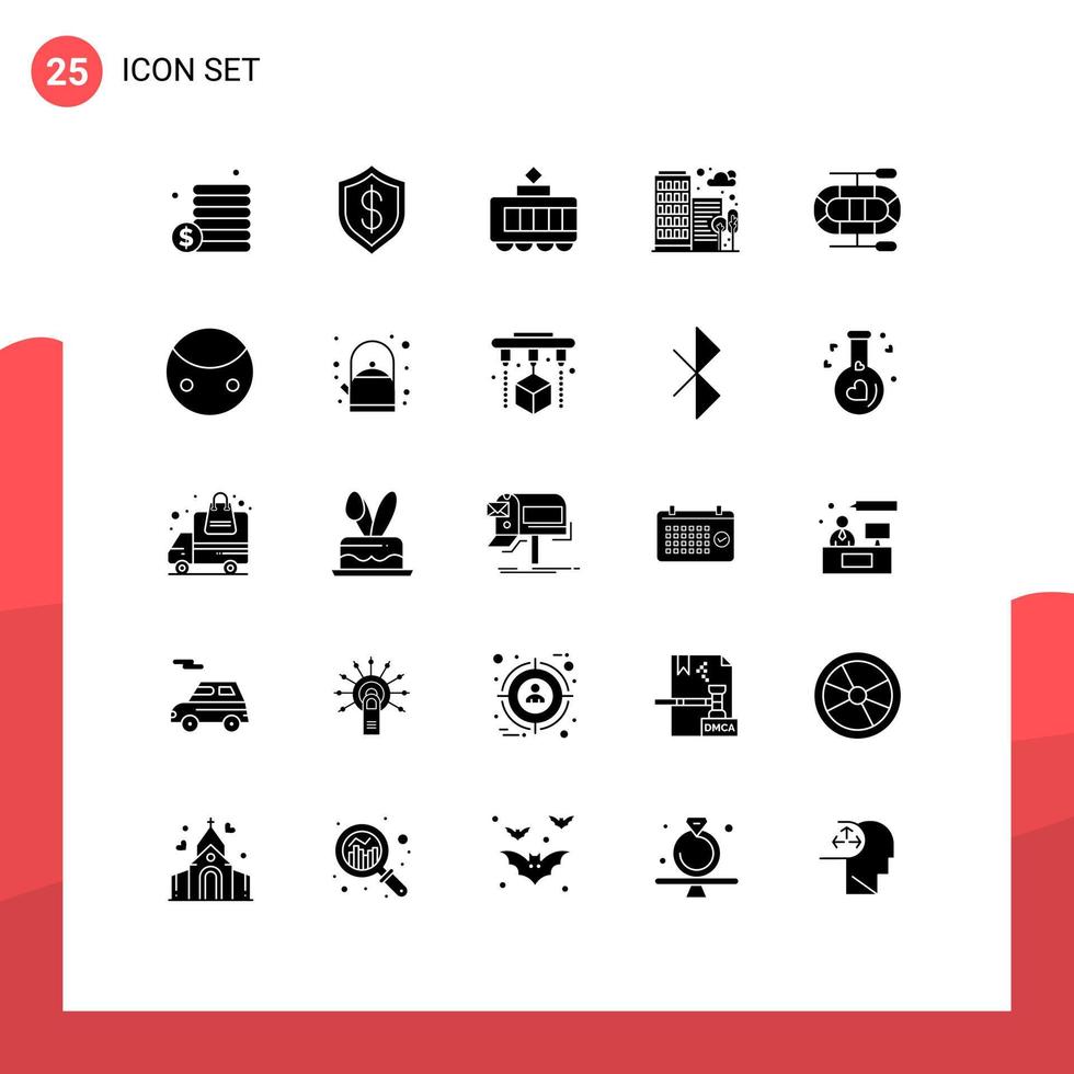 25 Universal Solid Glyphs Set for Web and Mobile Applications greatness boat railroad office city Editable Vector Design Elements