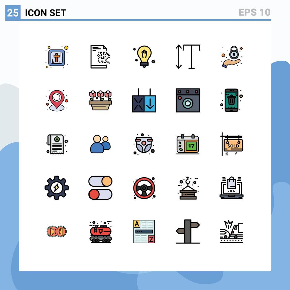 grupo de 25 signos y símbolos de colores planos de línea rellena para elementos de diseño vectorial editables de seguridad de bloqueo de ciencia de privacidad de mapas vector