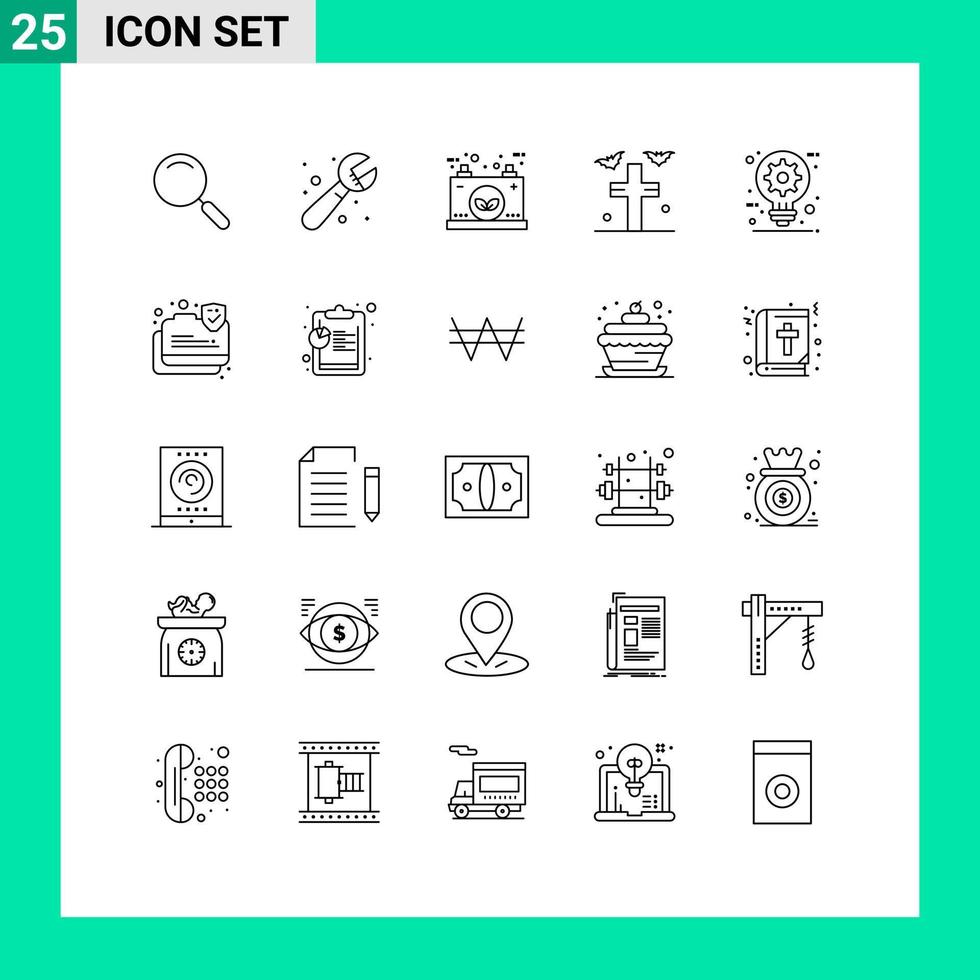 Set of 25 Modern UI Icons Symbols Signs for architect rip battery grave electric Editable Vector Design Elements