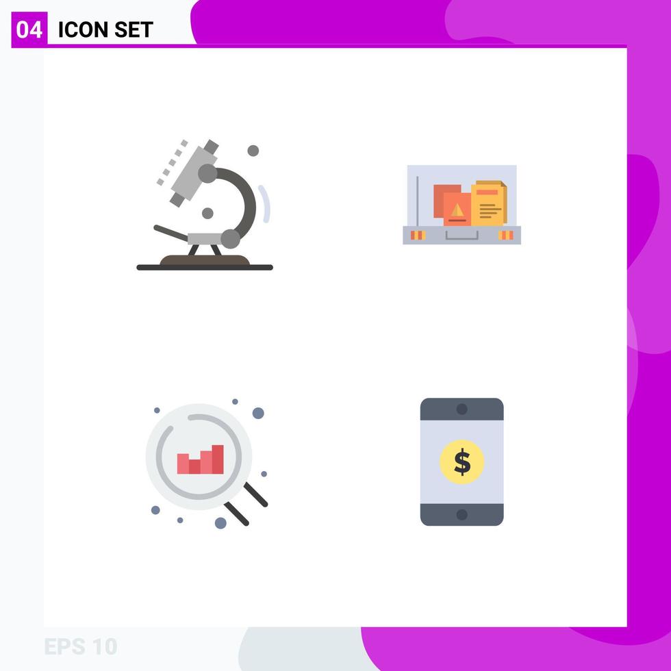 4 Flat Icon concept for Websites Mobile and Apps biology chart science bag dollar Editable Vector Design Elements