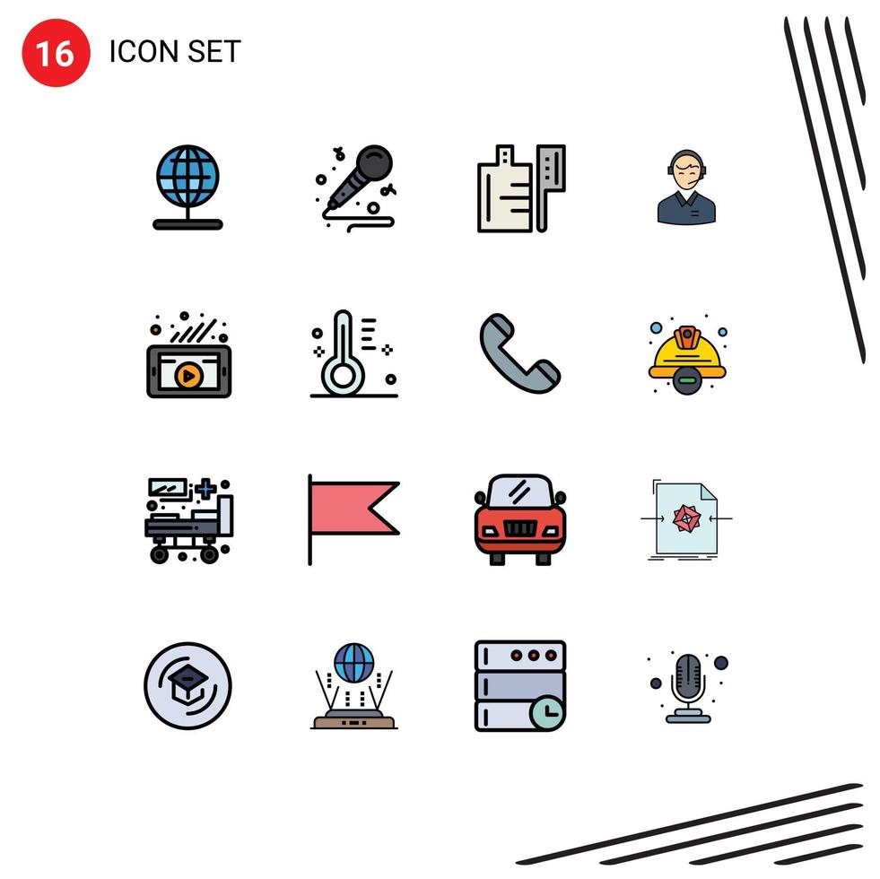 Modern Set of 16 Flat Color Filled Lines and symbols such as service man food customer business Editable Creative Vector Design Elements