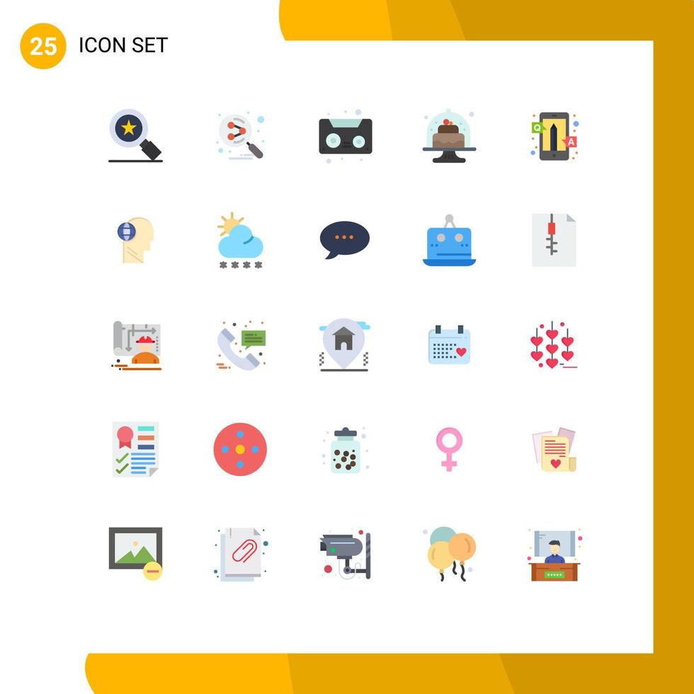 Set of 25 Modern UI Icons Symbols Signs for online answers cassette dish cake Editable Vector Design Elements