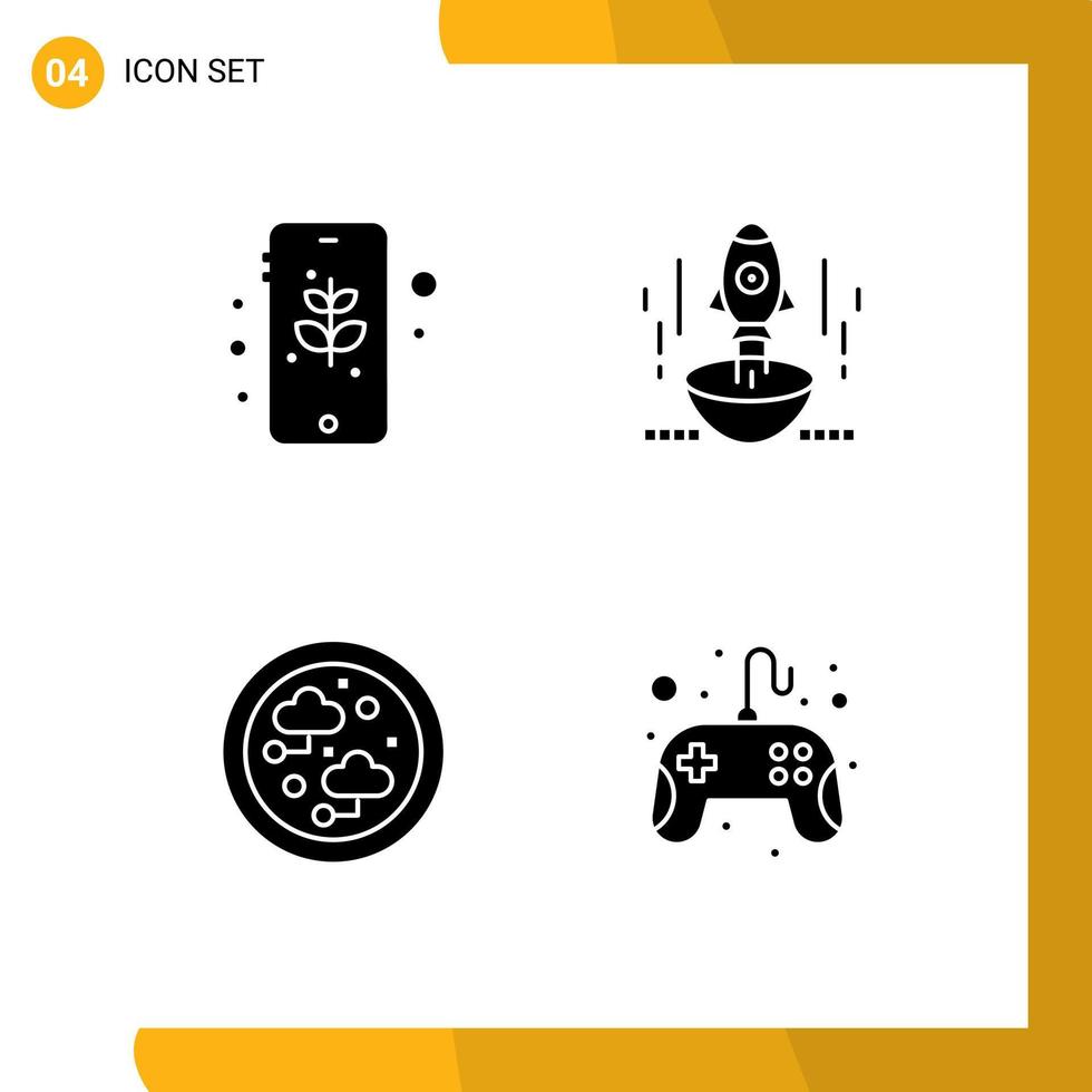 Set of 4 Vector Solid Glyphs on Grid for earth spaceship safe business internet Editable Vector Design Elements