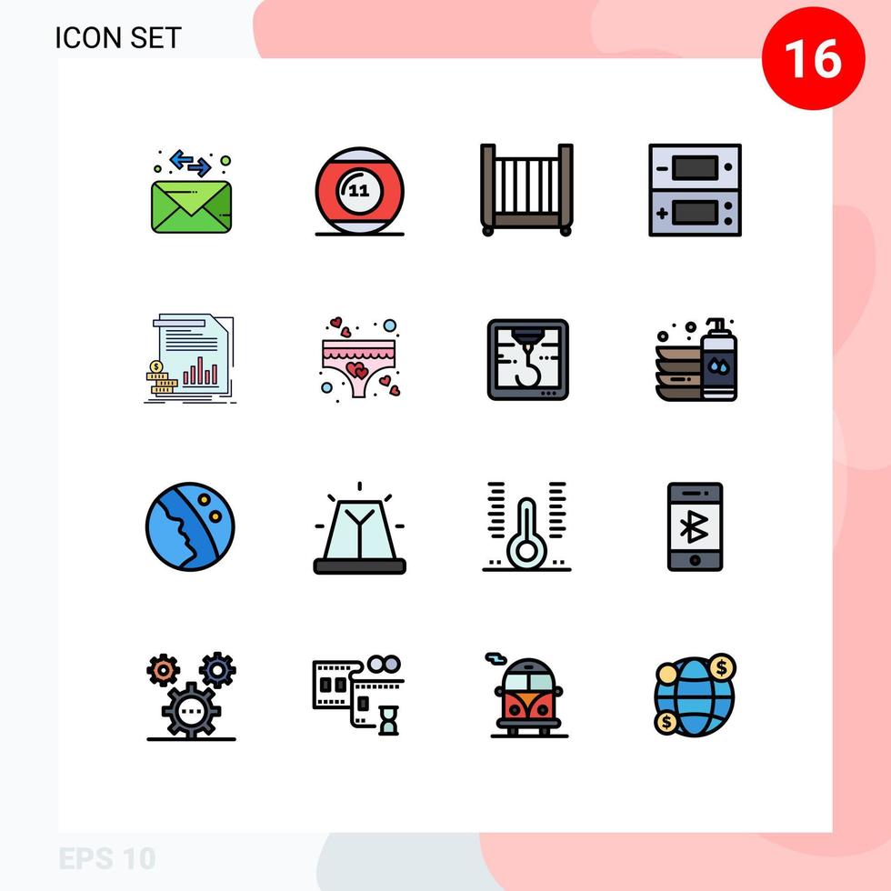 Editable Vector Line Pack of 16 Simple Flat Color Filled Lines of finance video baby games console Editable Creative Vector Design Elements