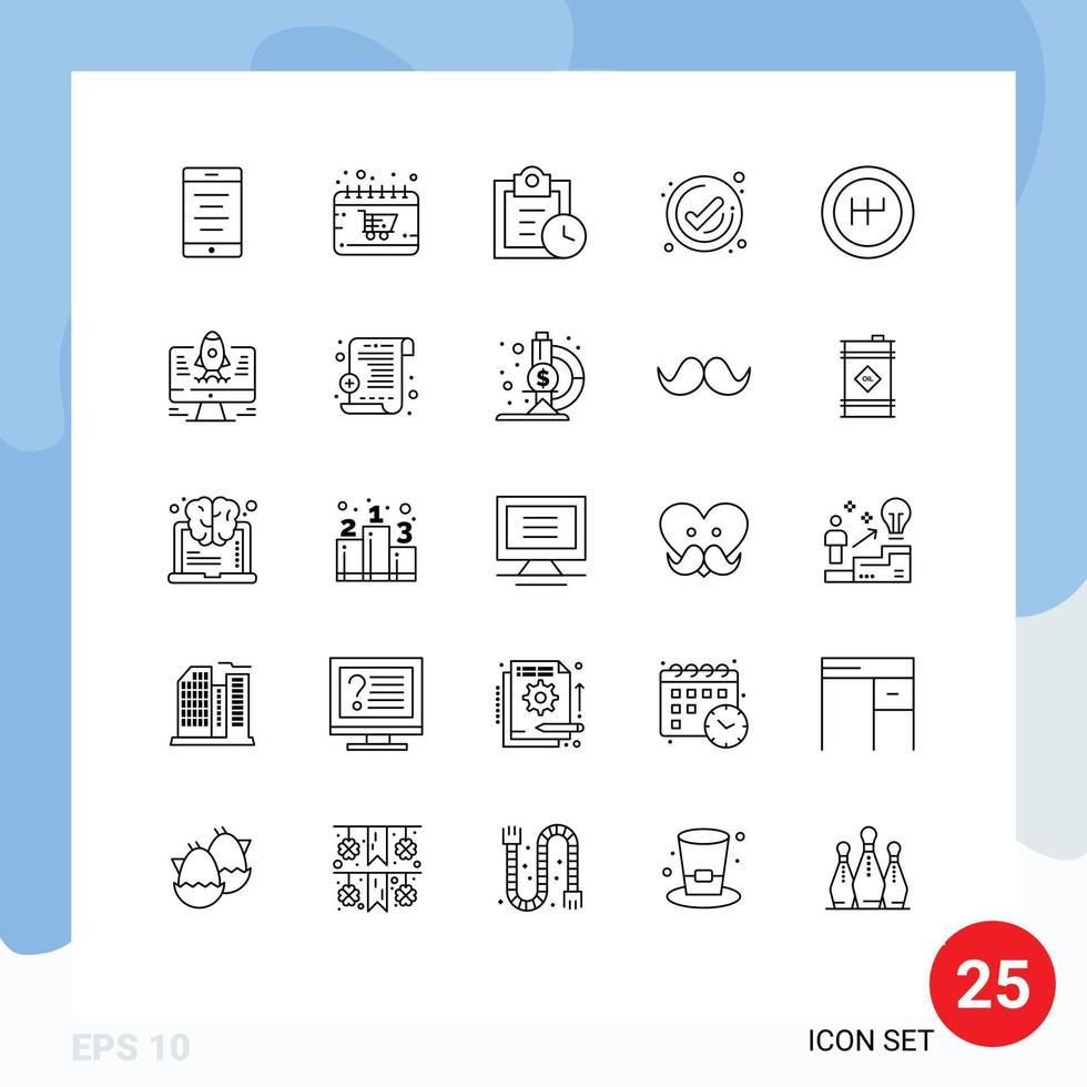 Modern Set of 25 Lines Pictograph of computer gearshift deadline check management Editable Vector Design Elements