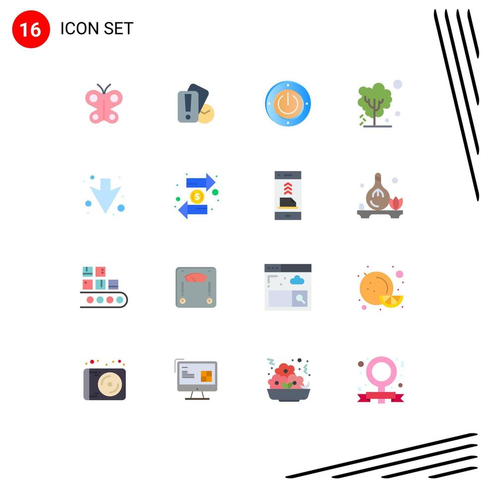 Set of 16 Vector Flat Colors on Grid for arrow tree electricity soil dry Editable Pack of Creative Vector Design Elements