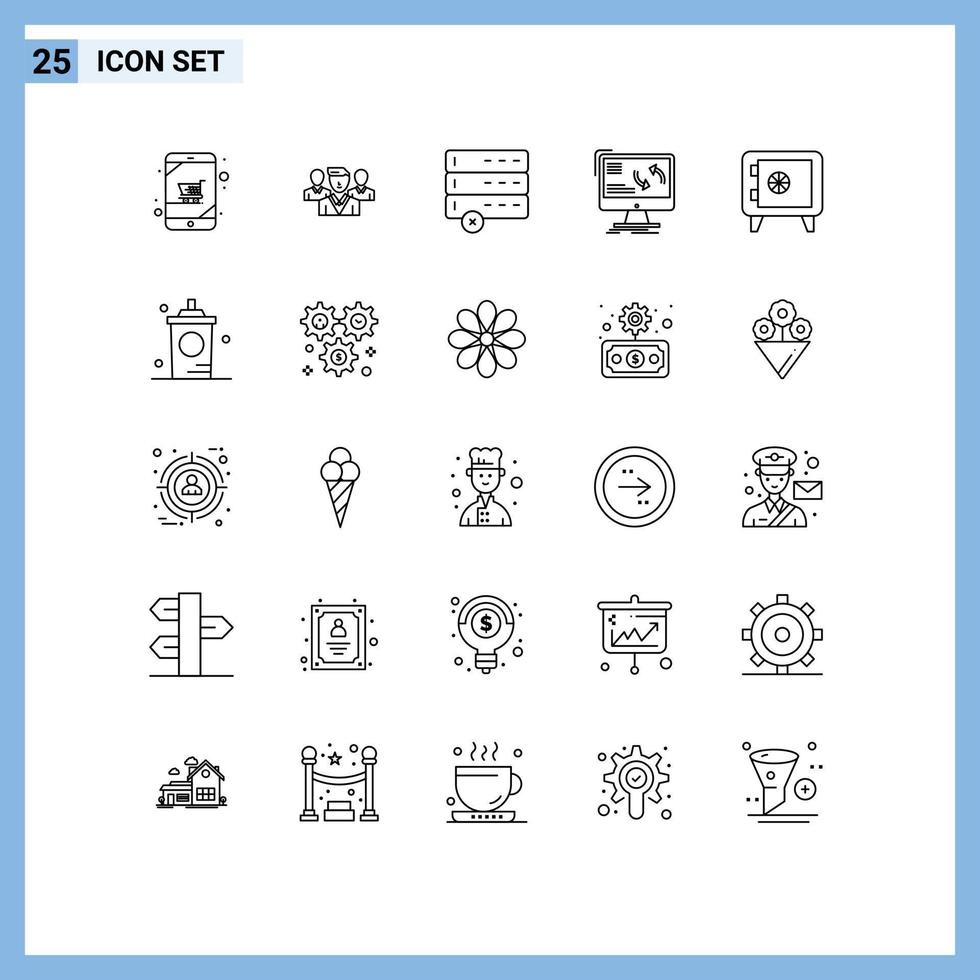 25 Line concept for Websites Mobile and Apps locker computer cancel data sync Editable Vector Design Elements