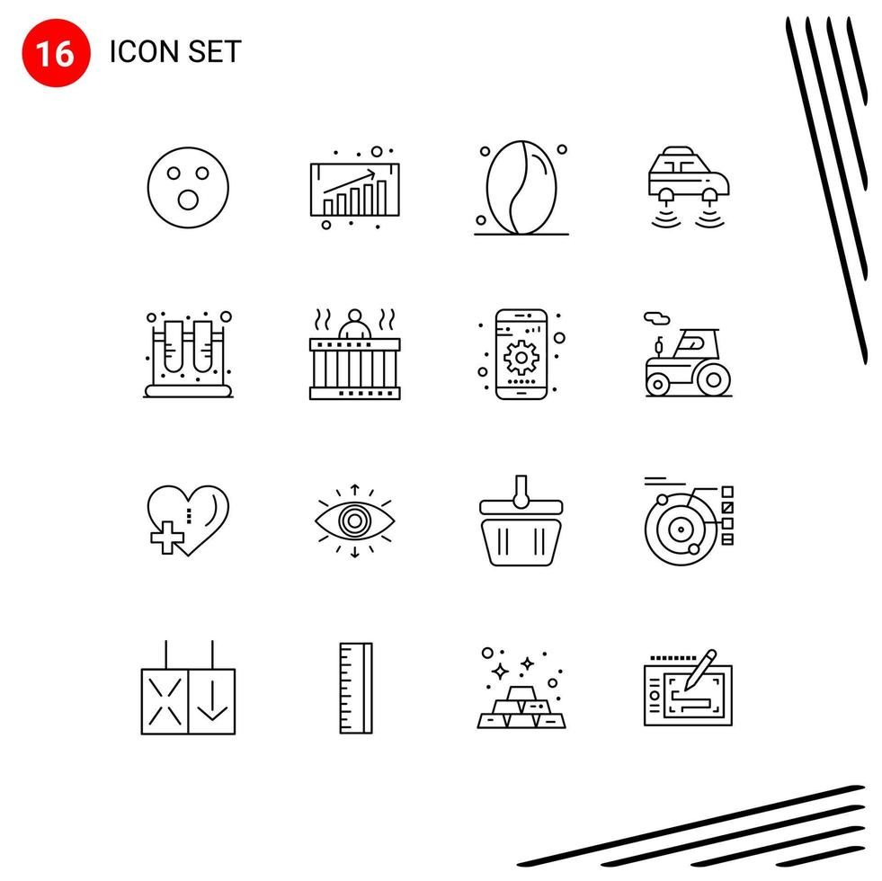 Universal Icon Symbols Group of 16 Modern Outlines of lab chemistry drink wifi network Editable Vector Design Elements