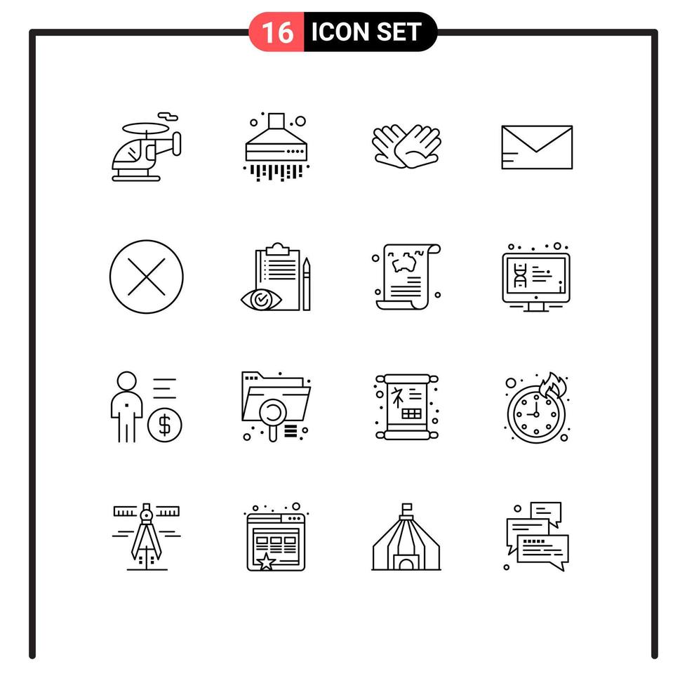 Mobile Interface Outline Set of 16 Pictograms of navigation close help arrows email Editable Vector Design Elements