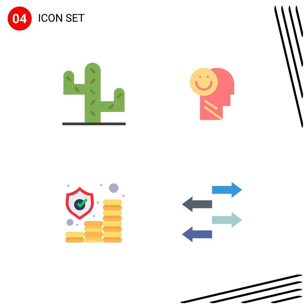 Group of 4 Modern Flat Icons Set for cactus money happy optimism export Editable Vector Design Elements