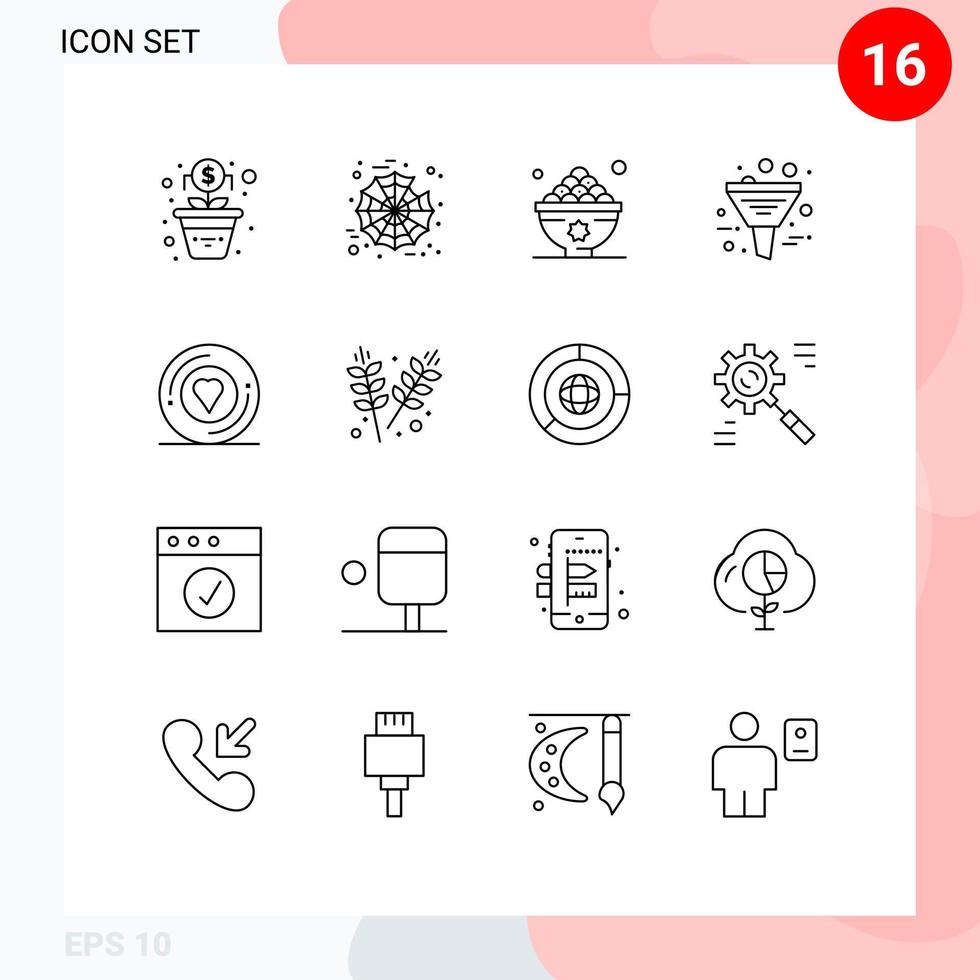 Pictogram Set of 16 Simple Outlines of heart product iftar management data Editable Vector Design Elements