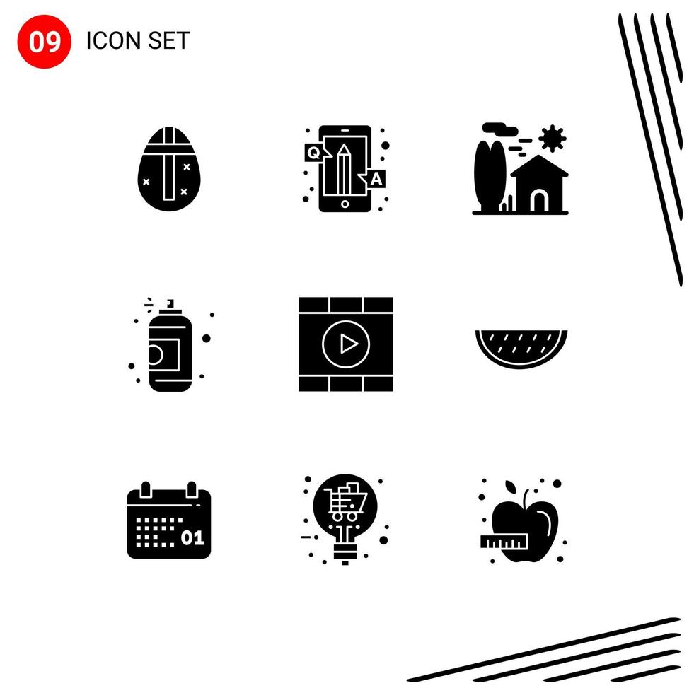 9 Solid Glyph concept for Websites Mobile and Apps paint art questions spray real Editable Vector Design Elements