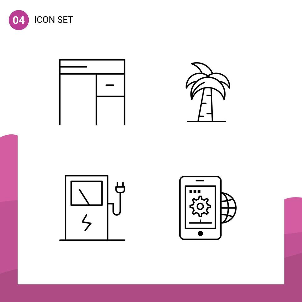 Set of 4 Modern UI Icons Symbols Signs for desk srilanka office india charge Editable Vector Design Elements