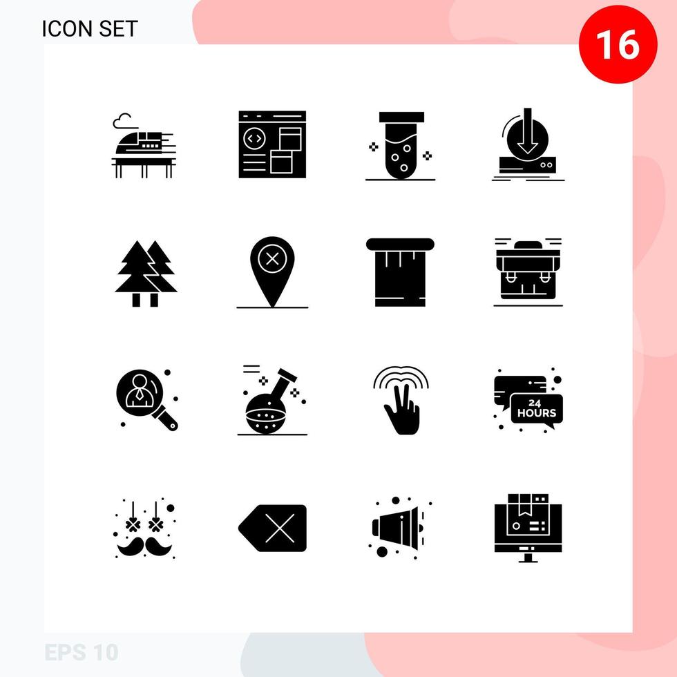 Pack of 16 creative Solid Glyphs of christmas download tube dlc addition Editable Vector Design Elements