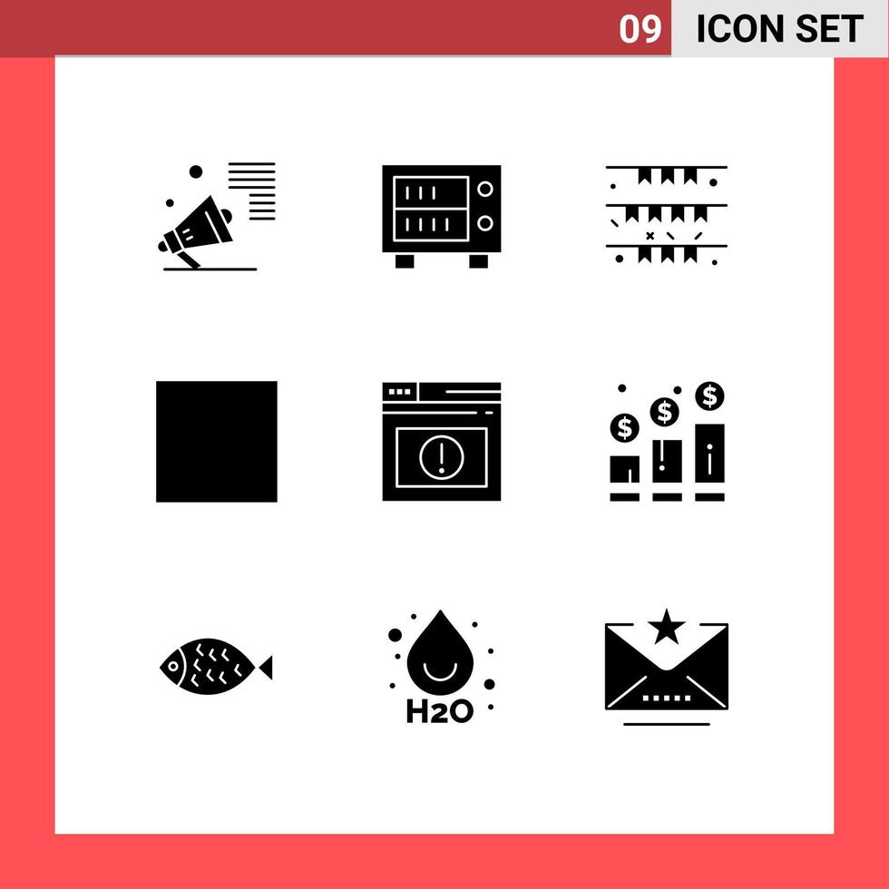 Mobile Interface Solid Glyph Set of 9 Pictograms of stop multimedia banner media irish Editable Vector Design Elements