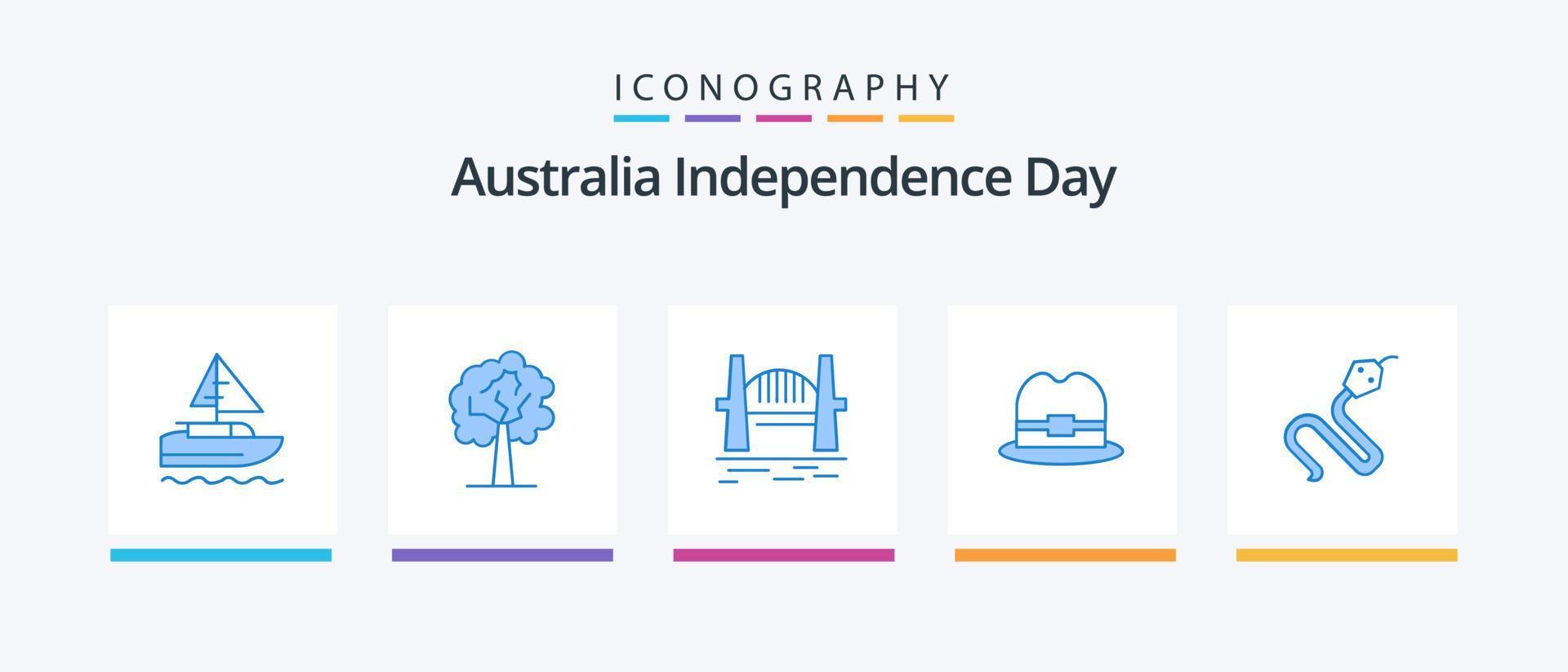 Australia Independence Day Blue 5 Icon Pack Including india. animal. bridge. man. hat. Creative Icons Design vector