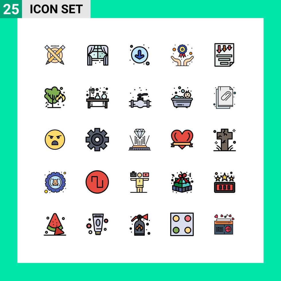25 símbolos de signos de color plano de línea rellena universal de flechas de datos de página elementos de diseño vectorial editables de medallas ganadoras vector