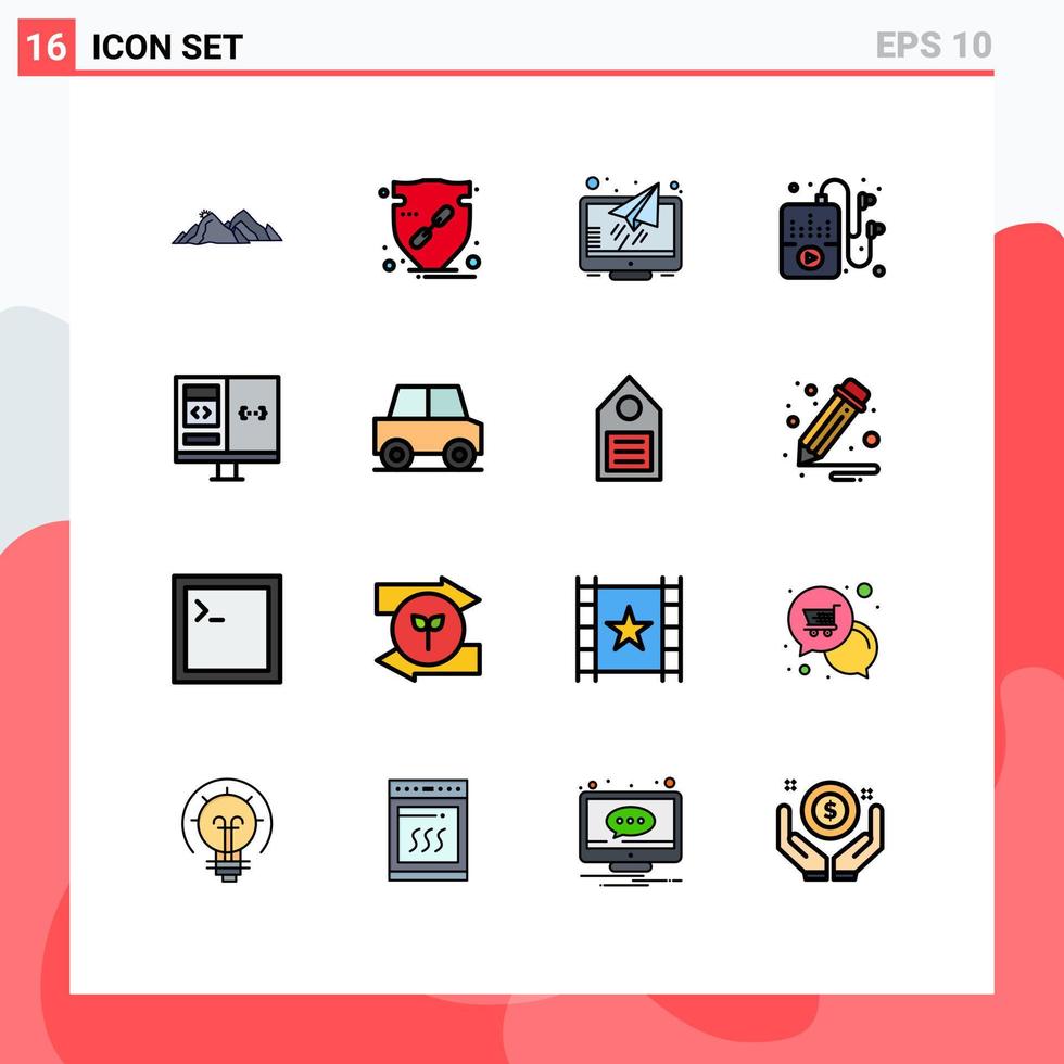Pack of 16 Modern Flat Color Filled Lines Signs and Symbols for Web Print Media such as app hobby protect hobbies reader Editable Creative Vector Design Elements