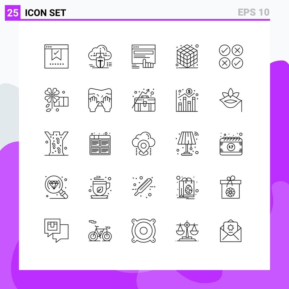 Pictogram Set of 25 Simple Lines of layer cube online website touch Editable Vector Design Elements