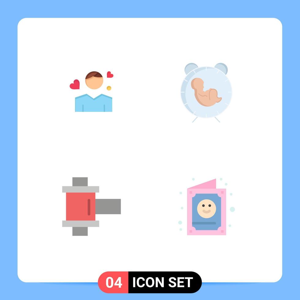 Set of 4 Vector Flat Icons on Grid for man child person time photo Editable Vector Design Elements