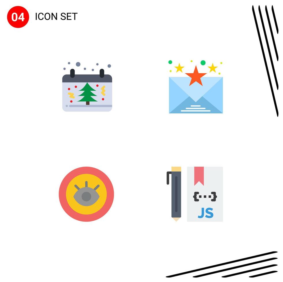 grupo de 4 iconos planos signos y símbolos para el árbol de servicios de calendario elementos de diseño de vectores editables técnicos favoritos
