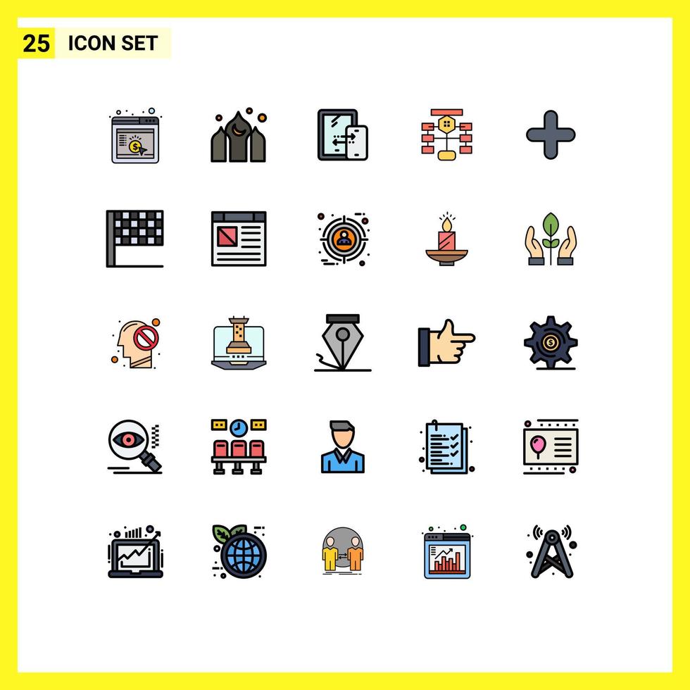 User Interface Pack of 25 Basic Filled line Flat Colors of add data mobile chart flowchart Editable Vector Design Elements