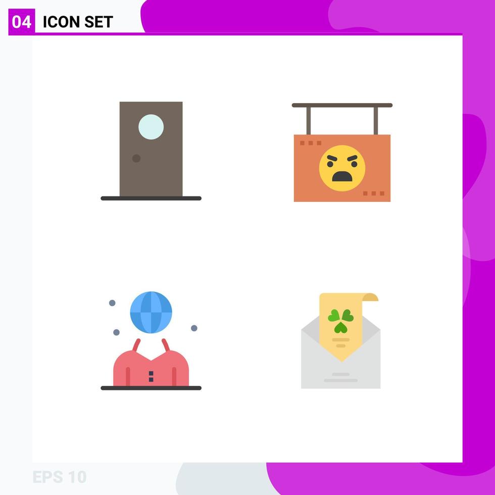 Universal Icon Symbols Group of 4 Modern Flat Icons of door shop interior halloween human Editable Vector Design Elements