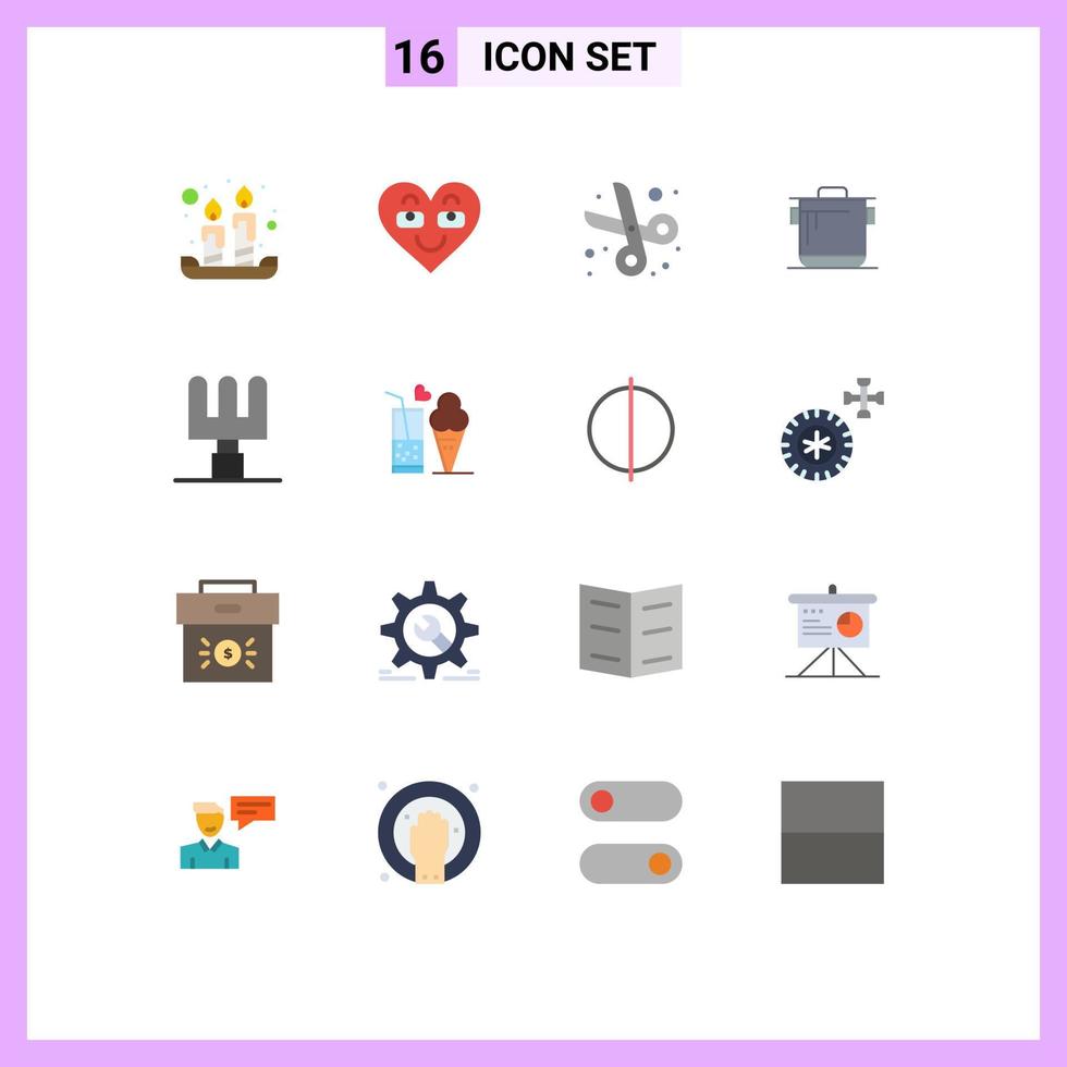 grupo universal de símbolos de iconos de 16 colores planos modernos de arroz rastrillo como tijera de cocina paquete editable de elementos creativos de diseño de vectores