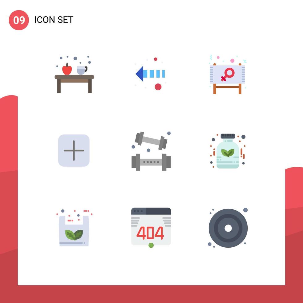 Set of 9 Commercial Flat Colors pack for activities sets ad plus sign Editable Vector Design Elements