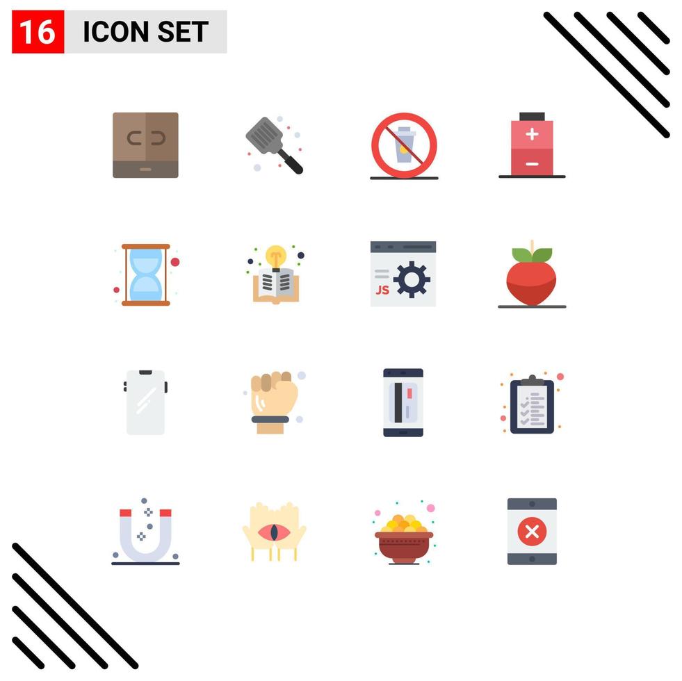 Modern Set of 16 Flat Colors and symbols such as efficiency charging spatula battery no Editable Pack of Creative Vector Design Elements