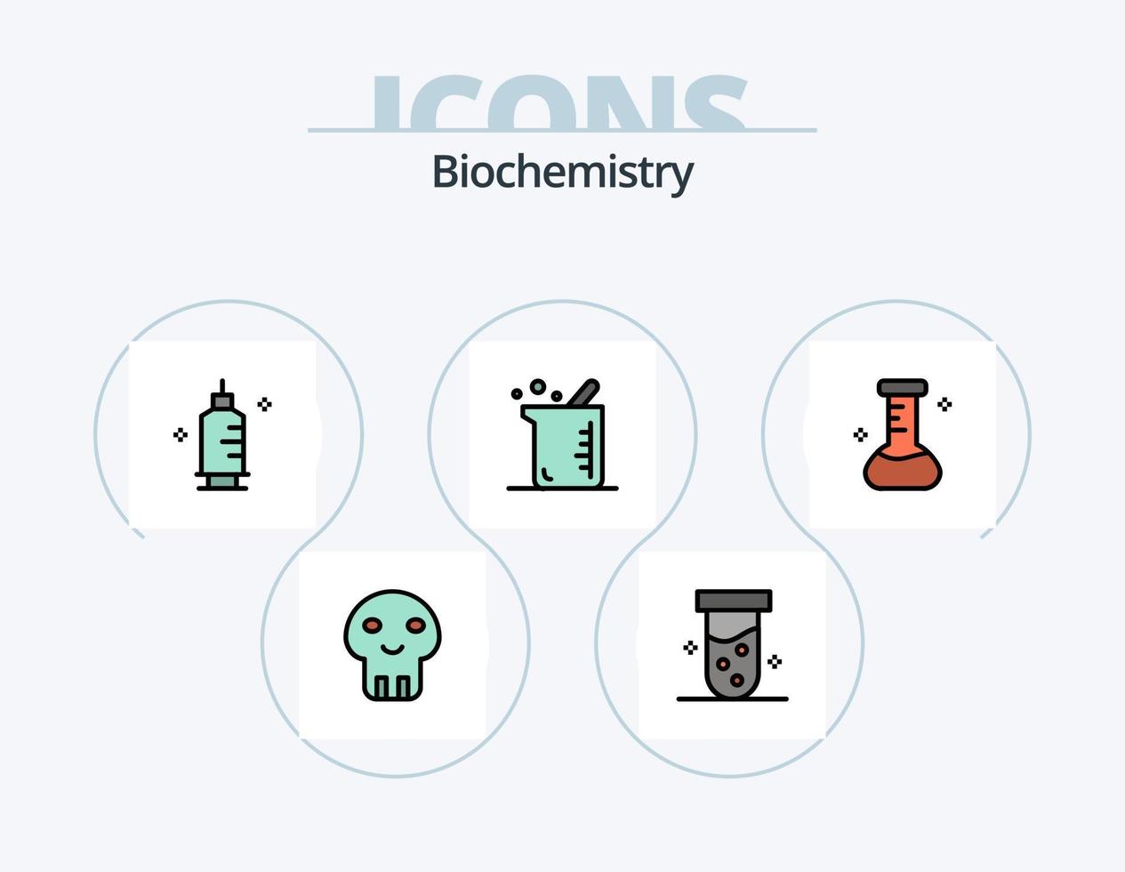 Biochemistry Line Filled Icon Pack 5 Icon Design. bulb. cell. syringe. biology. chemistry vector